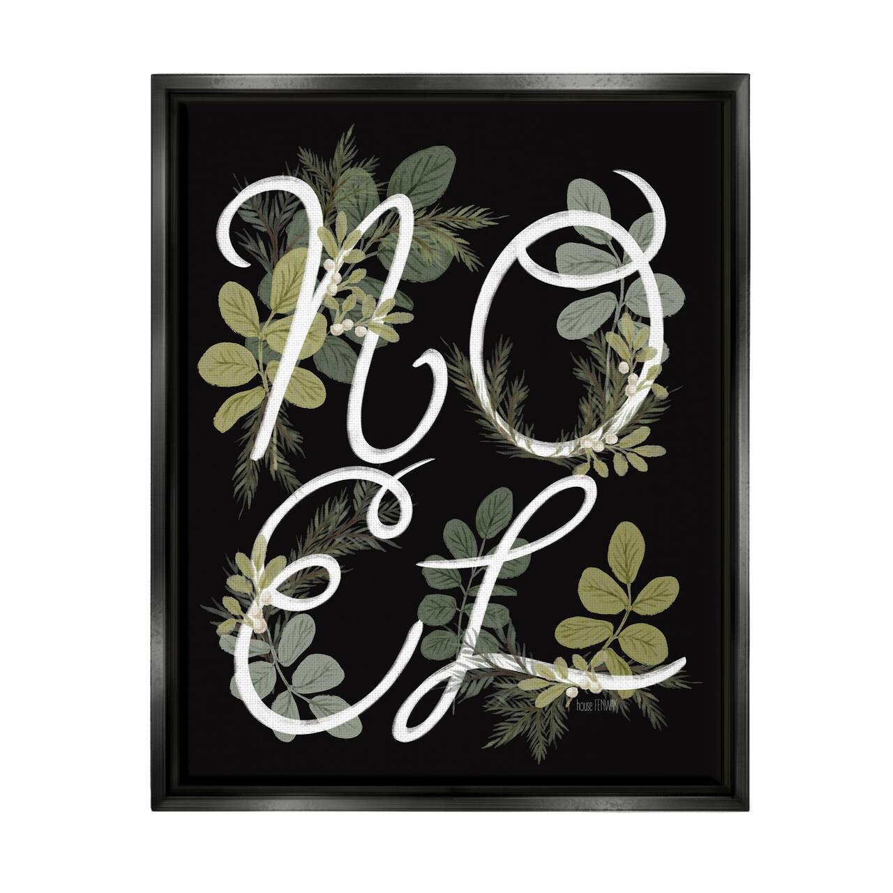 Stupell Industries Noel Intertwined Botanical Leaves Framed Floater Canvas Wall Art